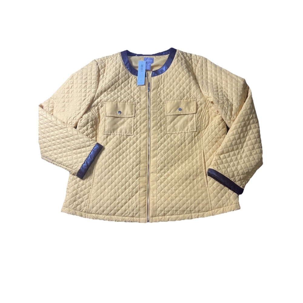 Chico’s Off The Rack Commuter Quilted Jacket Custard Yellow Size 2 NWT 570295244